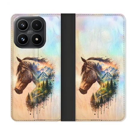 Housse Cuir Portefeuille Pour Xiaomi 17 Animal Cheval Montagne