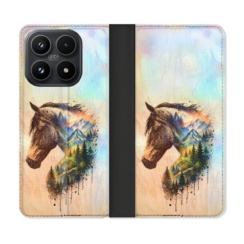 Housse Cuir Portefeuille Pour Xiaomi 17 Animal Cheval Montagne