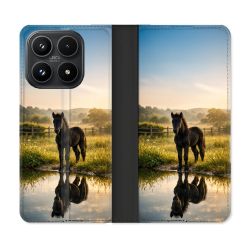 Housse Cuir Portefeuille Pour Xiaomi 17 Animal Cheval Reflet