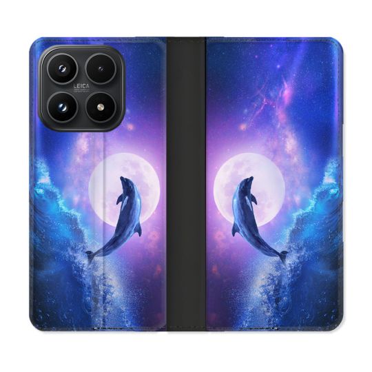 Housse Cuir Portefeuille Pour Xiaomi 17 Animal Dauphin Vague