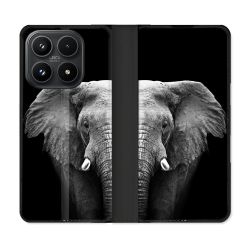 Housse Cuir Portefeuille Pour Xiaomi 17 Animal Elephant Noir