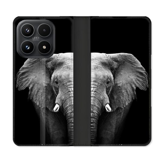 Housse Cuir Portefeuille Pour Xiaomi 17 Animal Elephant Noir