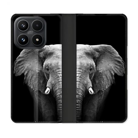 Housse Cuir Portefeuille Pour Xiaomi 17 Animal Elephant Noir