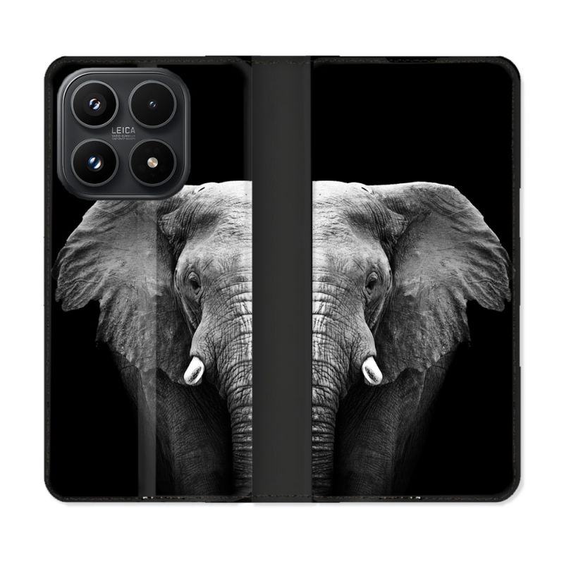 Housse Cuir Portefeuille Pour Xiaomi 17 Animal Elephant Noir