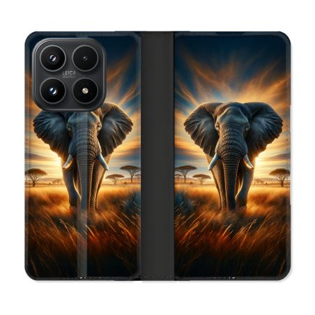 Housse Cuir Portefeuille Pour Xiaomi 17 Animal Elephant Savane