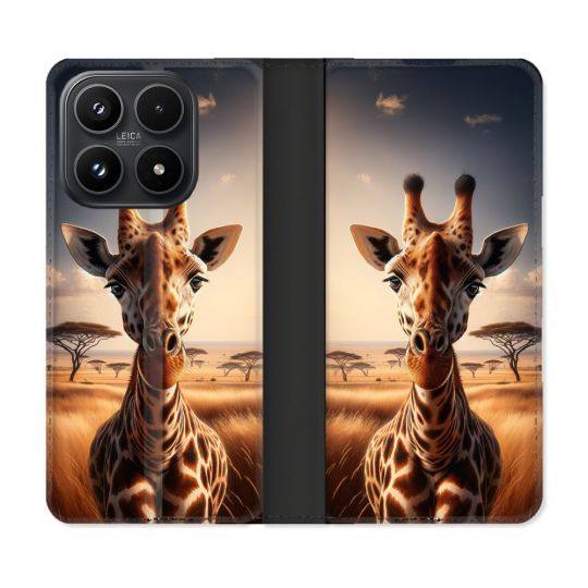 Housse Cuir Portefeuille Pour Xiaomi 17 Animal Girafe Savane