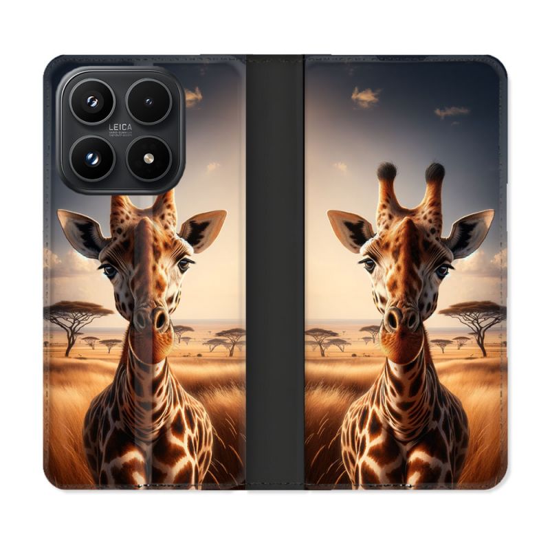 Housse Cuir Portefeuille Pour Xiaomi 17 Animal Girafe Savane