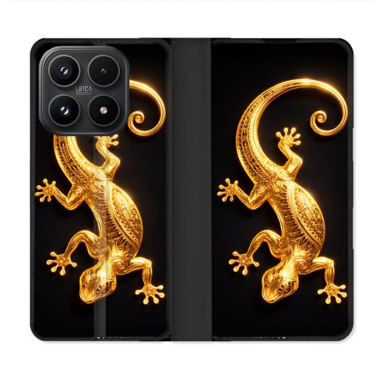 Housse Cuir Portefeuille Pour Xiaomi 17 Animal Lezard Noir 2026