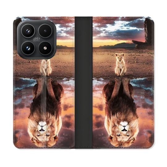 Housse Cuir Portefeuille Pour Xiaomi 17 Animal Lion Reflet