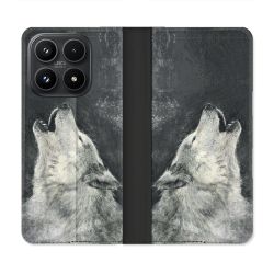 Housse Cuir Portefeuille Pour Xiaomi 17 Animal Loup Hurlement