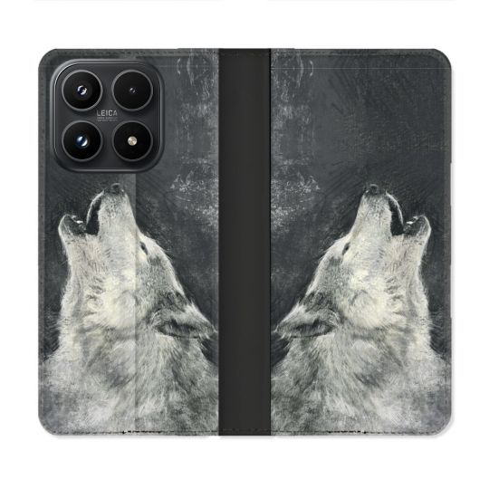 Housse Cuir Portefeuille Pour Xiaomi 17 Animal Loup Hurlement