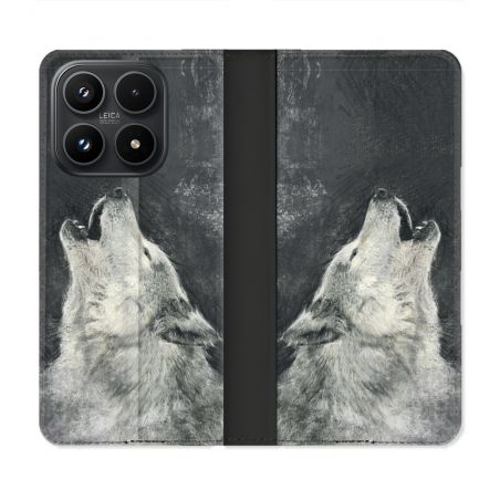 Housse Cuir Portefeuille Pour Xiaomi 17 Animal Loup Hurlement
