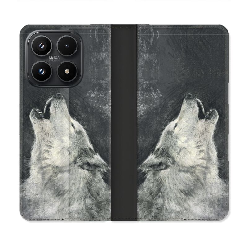 Housse Cuir Portefeuille Pour Xiaomi 17 Animal Loup Hurlement