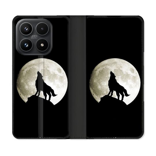 Housse Cuir Portefeuille Pour Xiaomi 17 Animal Loup Noir