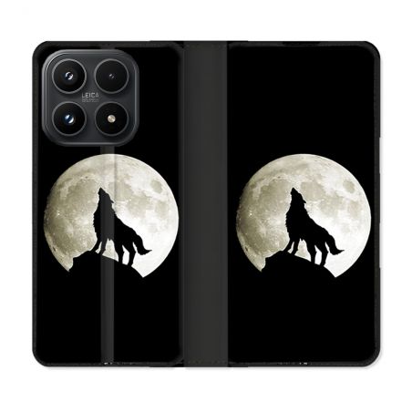 Housse Cuir Portefeuille Pour Xiaomi 17 Animal Loup Noir