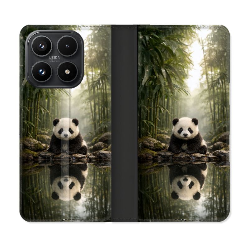 Housse Cuir Portefeuille Pour Xiaomi 17 Animal Panda Reflet
