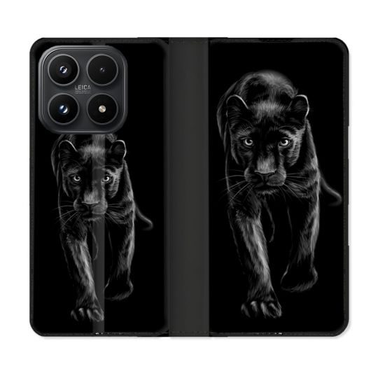 Housse Cuir Portefeuille Pour Xiaomi 17 Animal Panthère Noire