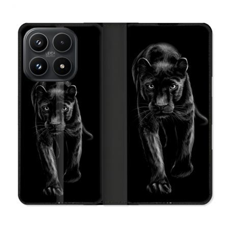 Housse Cuir Portefeuille Pour Xiaomi 17 Animal Panthère Noire