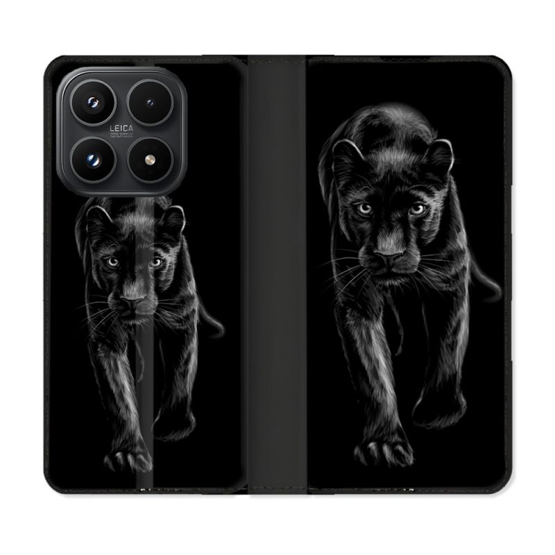 Housse Cuir Portefeuille Pour Xiaomi 17 Animal Panthère Noire