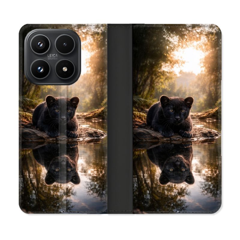 Housse Cuir Portefeuille Pour Xiaomi 17 Animal Panthère Reflet