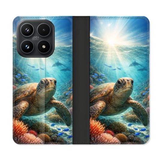Housse Cuir Portefeuille Pour Xiaomi 17 Animal Tortue Marine