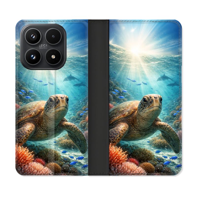 Housse Cuir Portefeuille Pour Xiaomi 17 Animal Tortue Marine