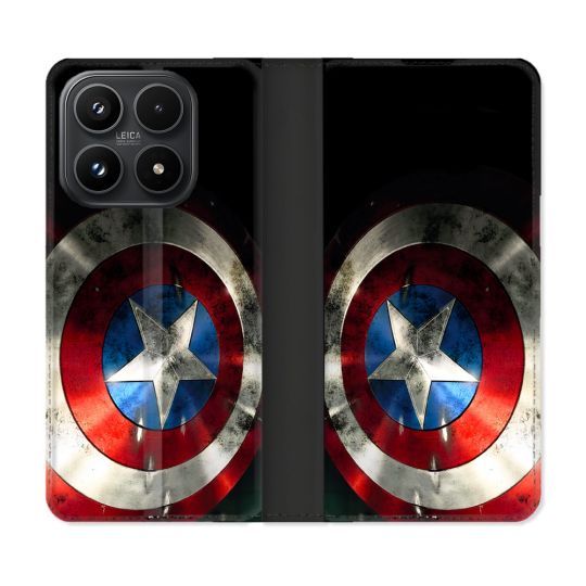 Housse Cuir Portefeuille Pour Xiaomi 17 Captain America Bouclier