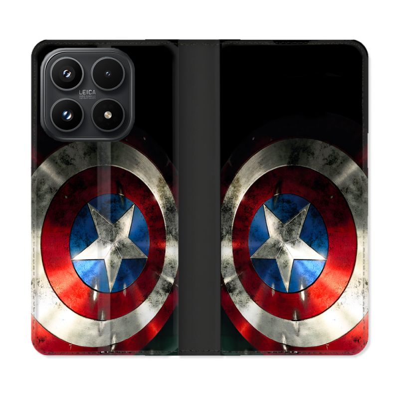 Housse Cuir Portefeuille Pour Xiaomi 17 Captain America Bouclier