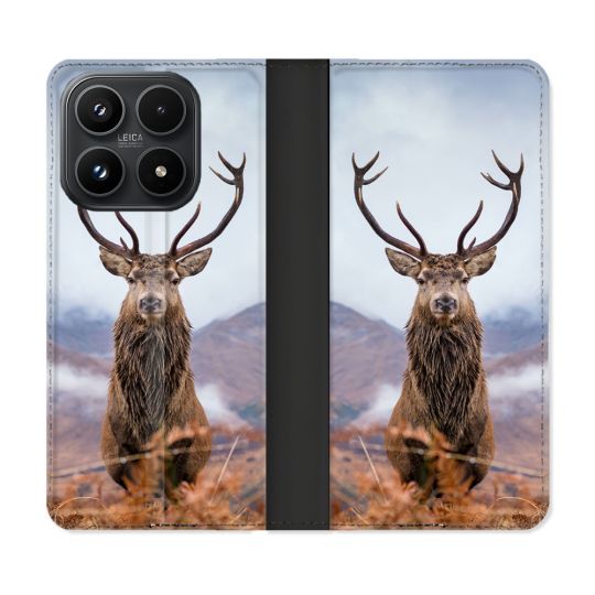 Housse Cuir Portefeuille Pour Xiaomi 17 Chasse Chevreuil Montagne