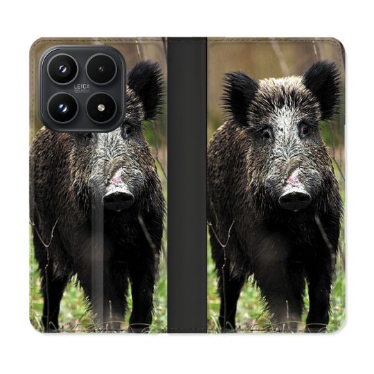 Housse Cuir Portefeuille Pour Xiaomi 17 Chasse Sanglier bois