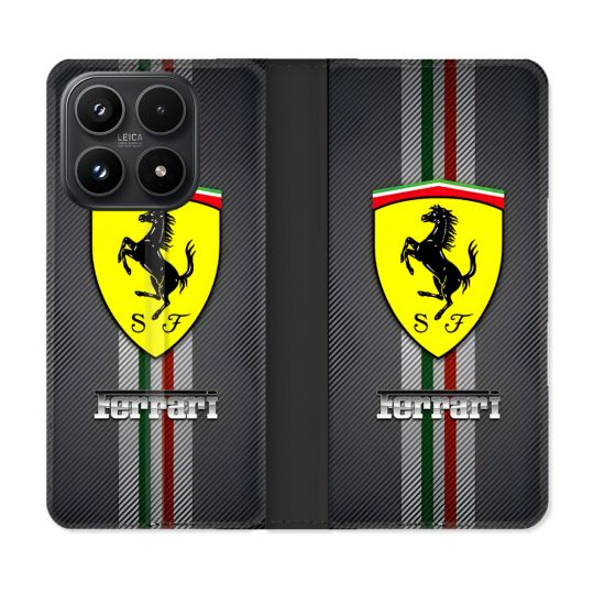 Housse Cuir Portefeuille Pour Xiaomi 17 Ferrari Carbone