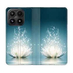 Housse Cuir Portefeuille Pour Xiaomi 17 Fleur Lotus Blanc