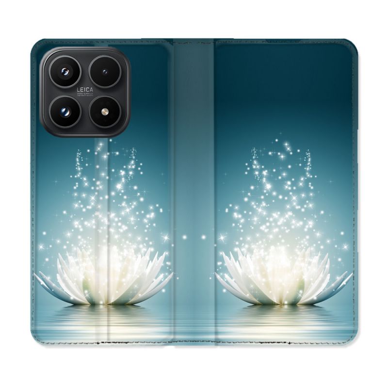 Housse Cuir Portefeuille Pour Xiaomi 17 Fleur Lotus Blanc