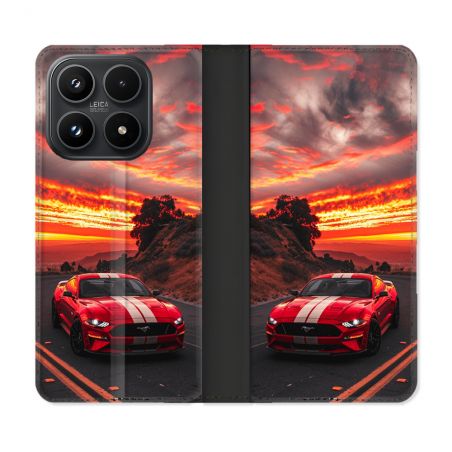 Housse Cuir Portefeuille Pour Xiaomi 17 Ford Mustang GT500 Rouge