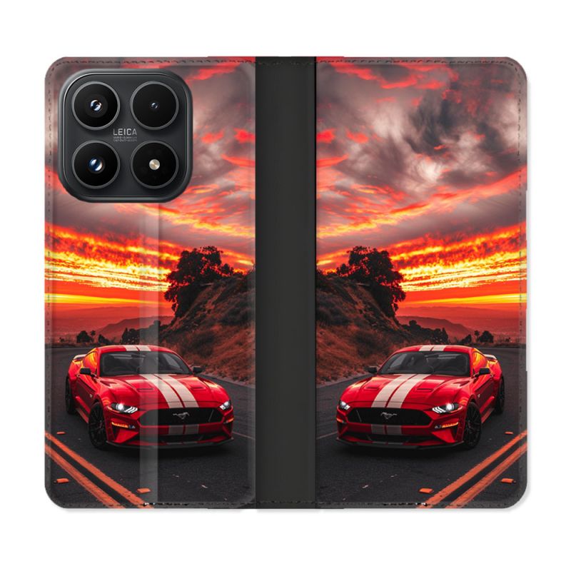 Housse Cuir Portefeuille Pour Xiaomi 17 Ford Mustang GT500 Rouge