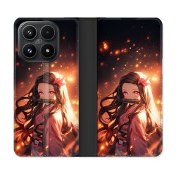 Housse Cuir Portefeuille Pour Xiaomi 17 Manga Demon Slayer Nezuko Rose