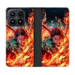 Housse Cuir Portefeuille Pour Xiaomi 17 Manga Demon Slayer Tanjiro Feu