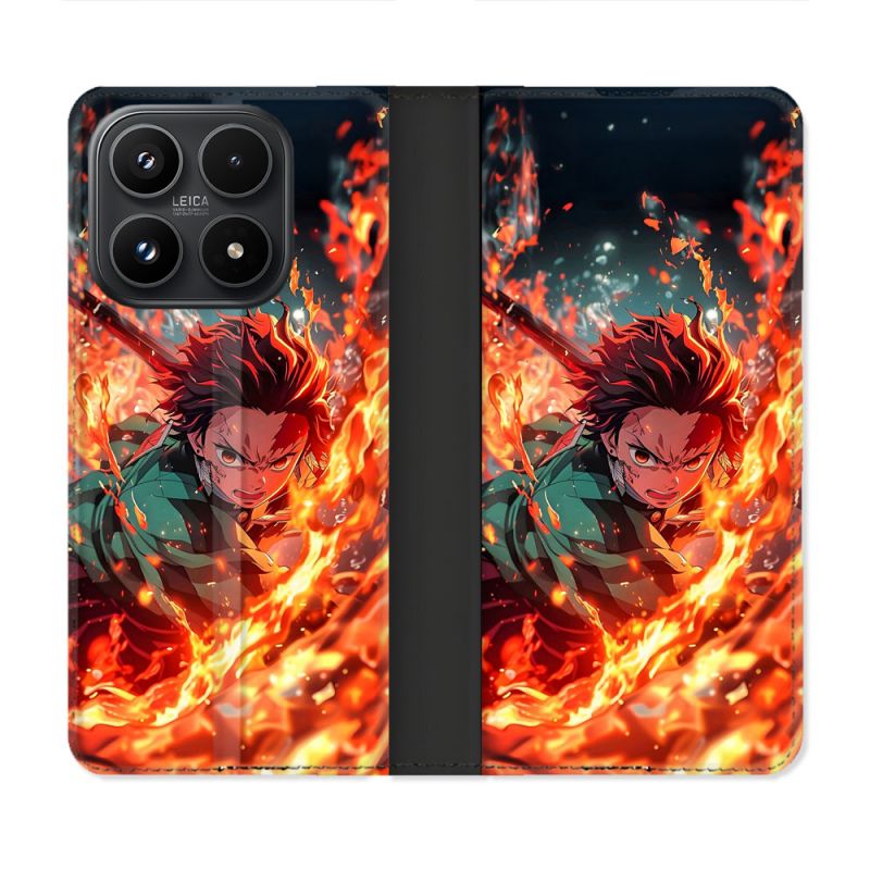 Housse Cuir Portefeuille Pour Xiaomi 17 Manga Demon Slayer Tanjiro Feu