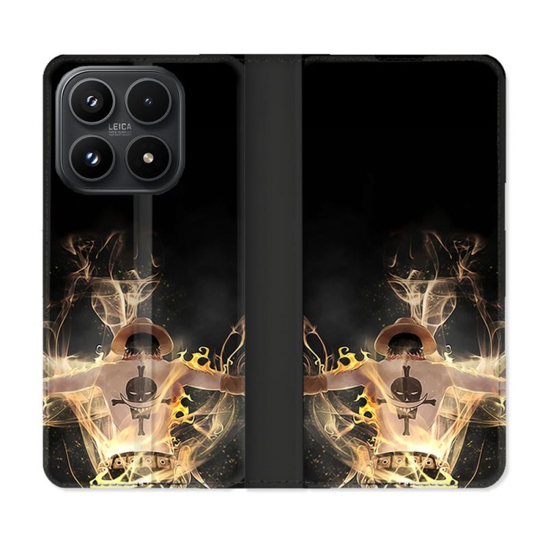 Housse Cuir Portefeuille Pour Xiaomi 17 Manga One Piece Ace Noir