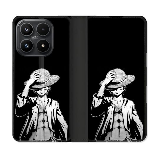 Housse Cuir Portefeuille Pour Xiaomi 17 Manga One Piece Luffy Noir