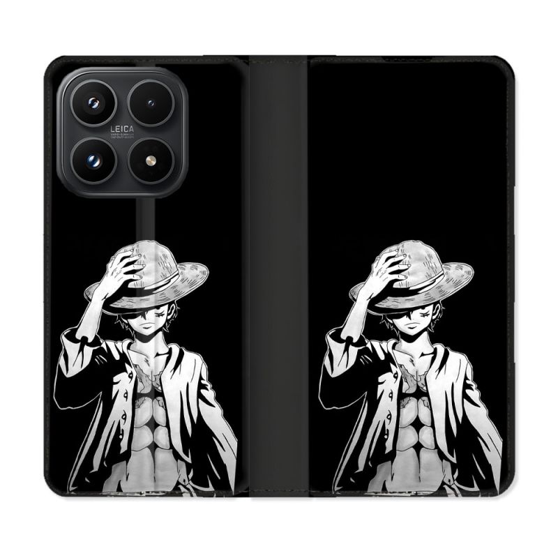 Housse Cuir Portefeuille Pour Xiaomi 17 Manga One Piece Luffy Noir