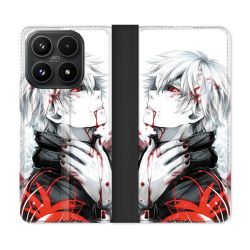 Housse Cuir Portefeuille Pour Xiaomi 17 Manga Tokyo Ghoul Kaneki Blanc