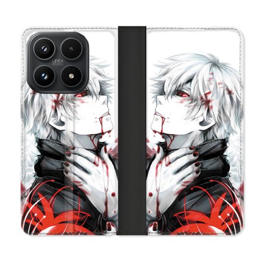 Housse Cuir Portefeuille Pour Xiaomi 17 Manga Tokyo Ghoul Kaneki Blanc