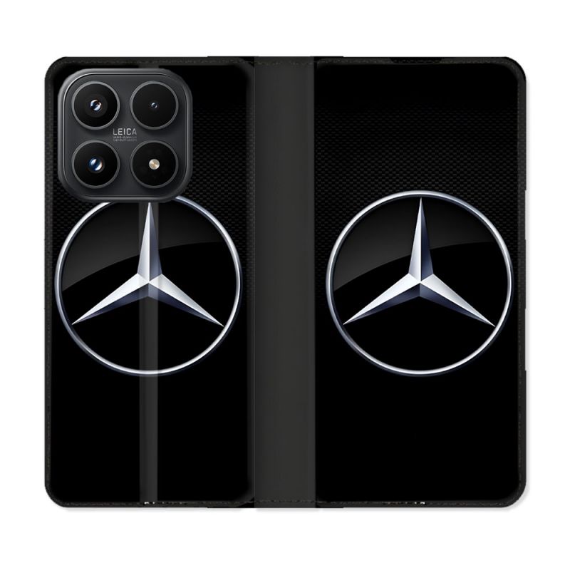 Housse Cuir Portefeuille Pour Xiaomi 17 Mercedes Carbone