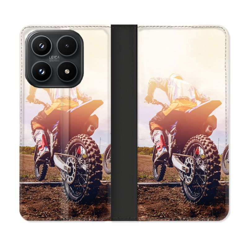 Housse Cuir Portefeuille Pour Xiaomi 17 Moto Cross Soleil