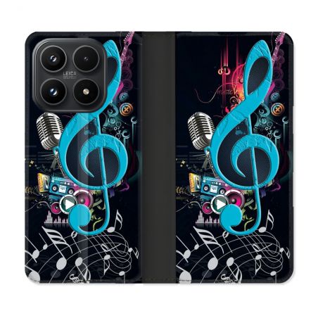 Housse Cuir Portefeuille Pour Xiaomi 17 Musique Cle Sol Bleu