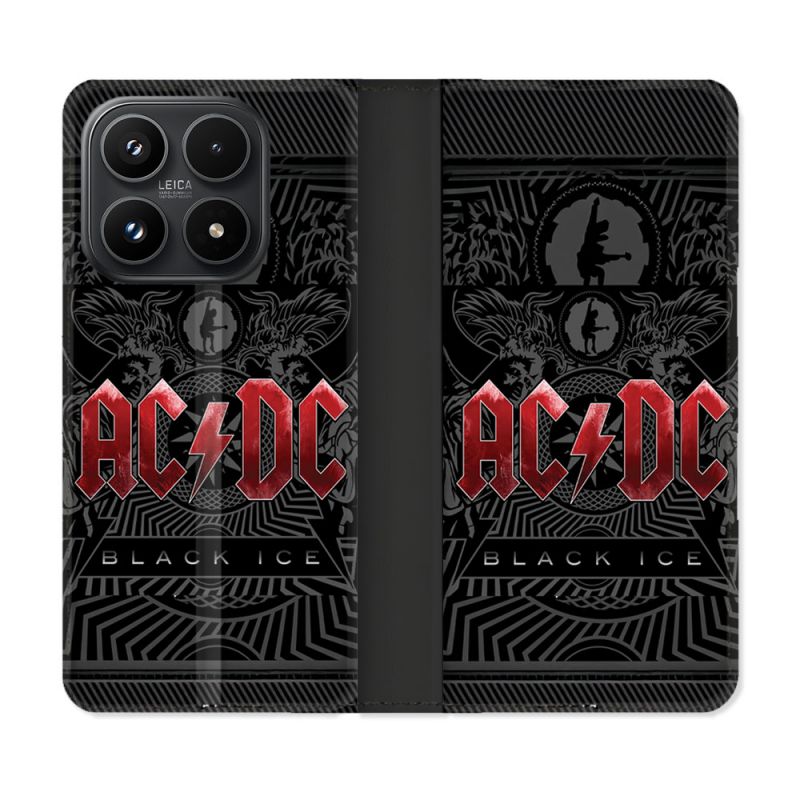 Housse Cuir Portefeuille Pour Xiaomi 17 Musique Rock ACDC Rouge