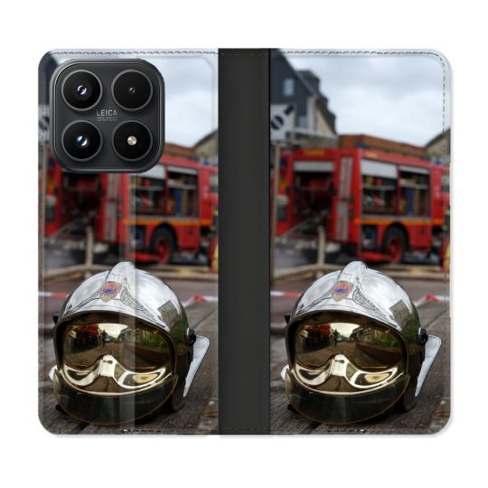 Housse Cuir Portefeuille Pour Xiaomi 17 Pompier Casque Camion