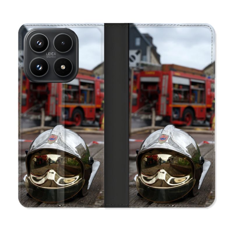 Housse Cuir Portefeuille Pour Xiaomi 17 Pompier Casque Camion