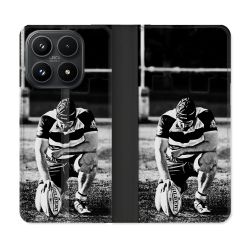 Housse Cuir Portefeuille Pour Xiaomi 17 Sport Rugby Noir Blanc